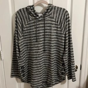 New Directions Stripped Hooded Sweater Size Large Gently Worn